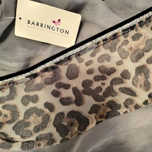 Barrington Sheer Gray Wrap Cheetah Animal & Black Sparkle Detail - Shawl Scarf - Picture 5 of 9